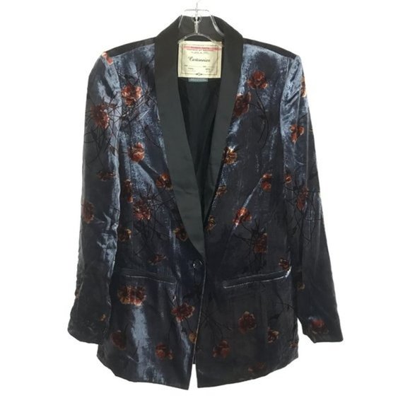 Anthropologie Floral Velvet Tuxedo Blazer Jacket - Picture 2 of 6